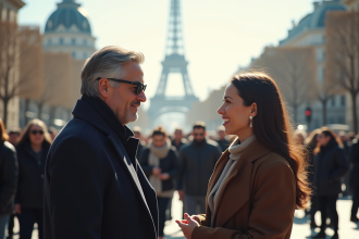 Ambassadeur culturel français dans une ville moderne en discussion