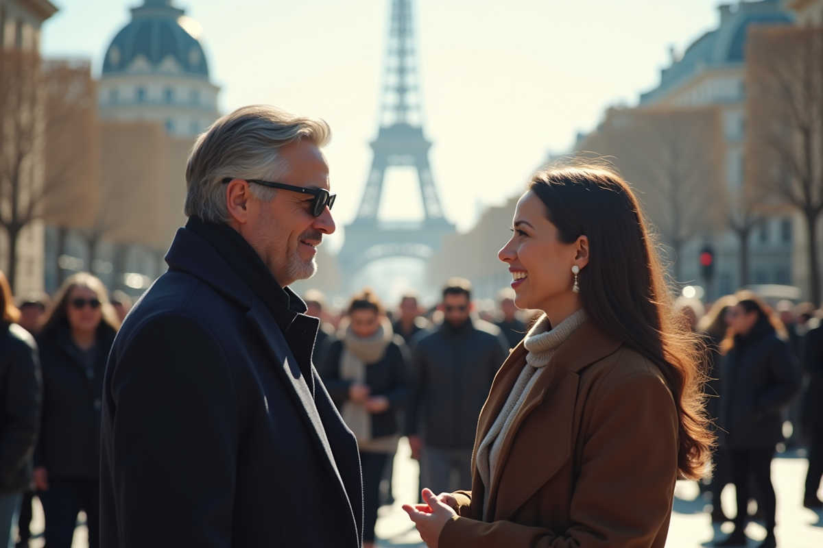 Ambassadeur culturel français dans une ville moderne en discussion