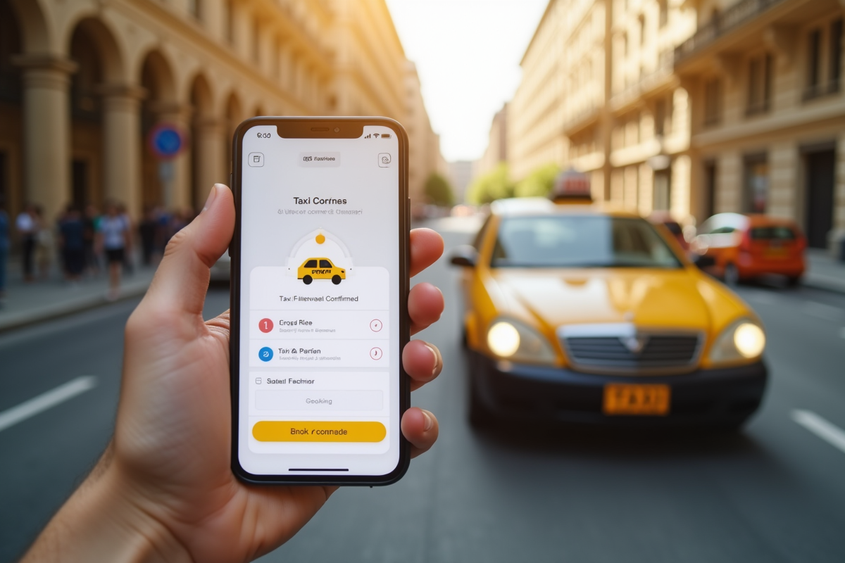 Main tenant un smartphone avec application de taxi confirmée