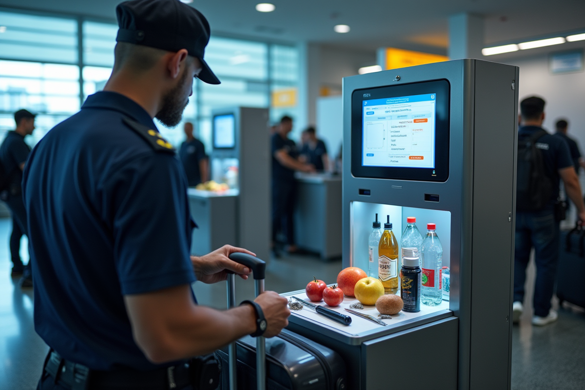 Agent de sécurité vérifiant une valise à l'aéroport