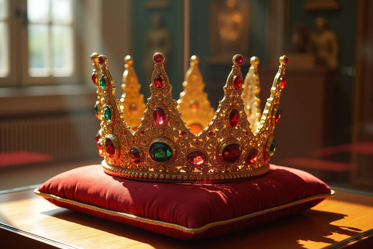 Couronne ancienne en or ornée de pierres précieuses pour l'article