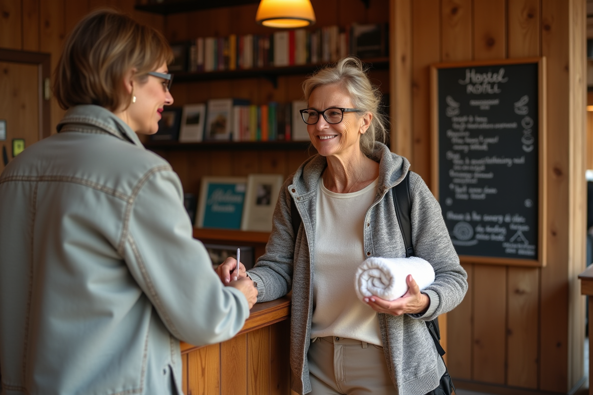 Femme check-in à la réception d