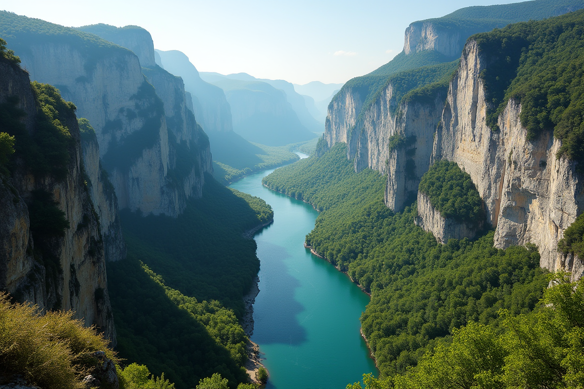 Vue panoramique des gorges du Verdon avec rivière turquoise