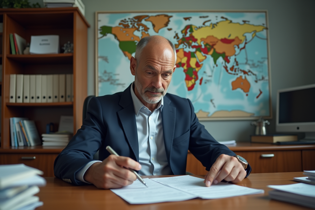 Homme vérifiant permis de conduire dans un bureau administratif