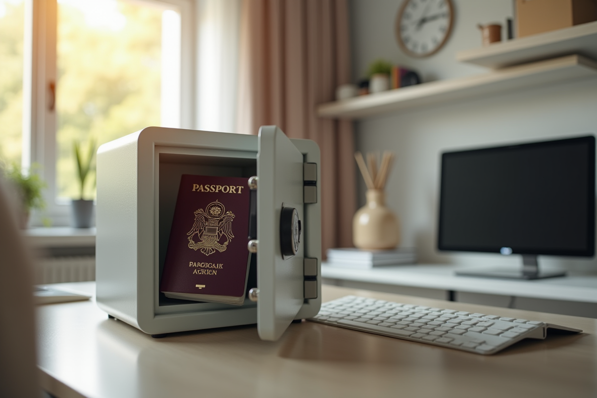 Passeport dans un coffre-fort sécurisé dans un bureau lumineux