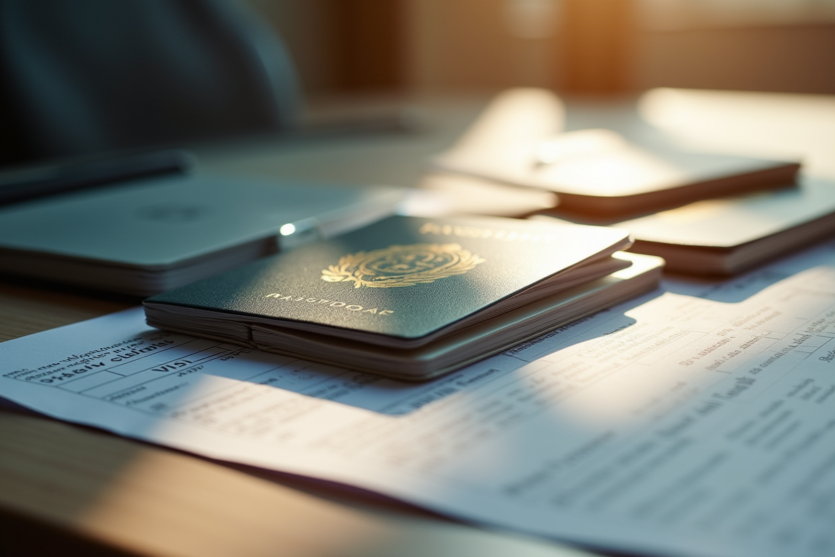 Passeports et formulaire de visa sur un bureau lumineux