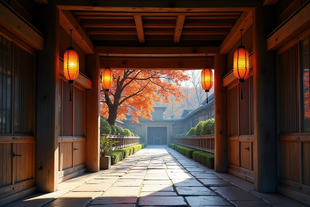 Porte en bois ancienne d'un ryokan japonais traditionnel