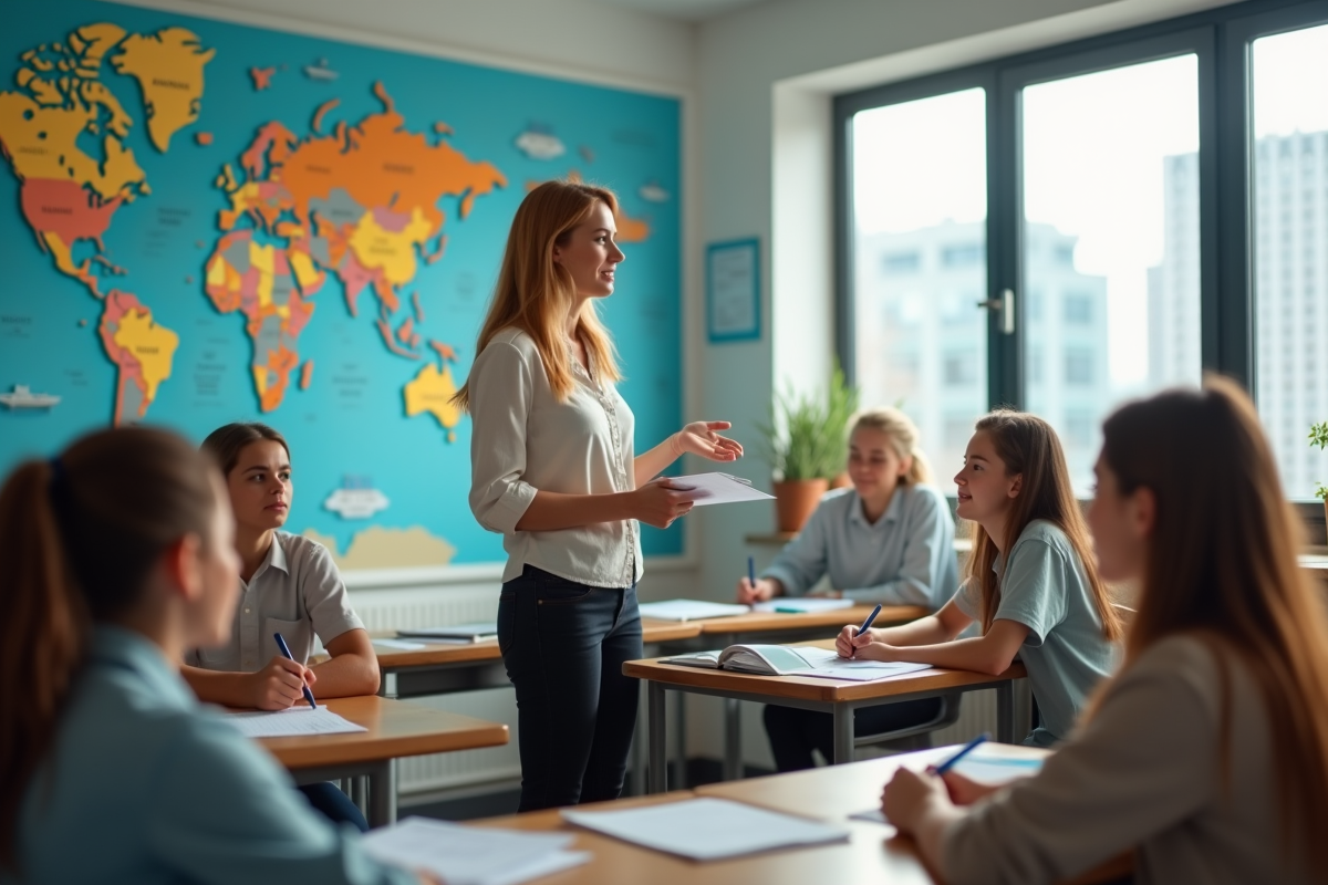 Professeur avec élèves dans une classe éducative