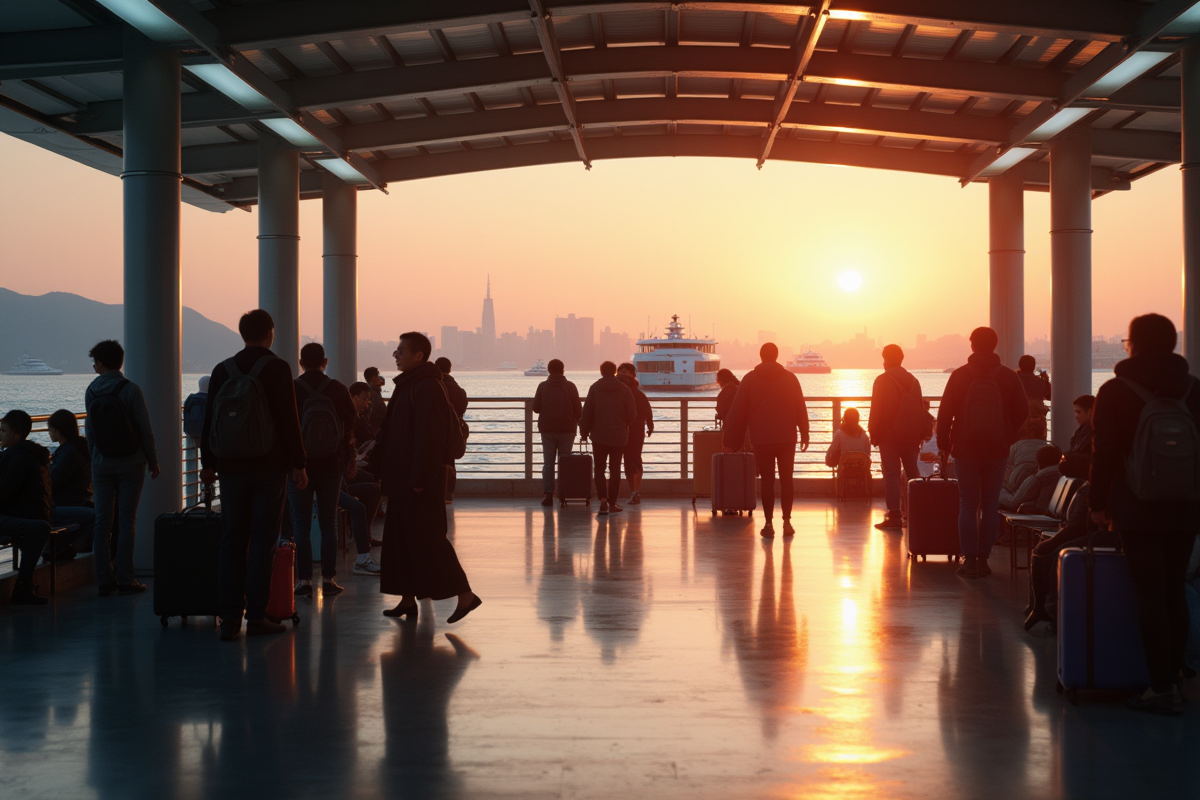 Terminal de ferry japonais au lever du soleil