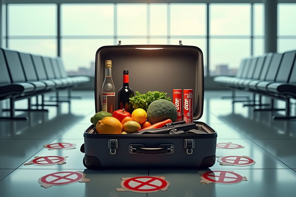 Valise ouverte avec produits interdits à l