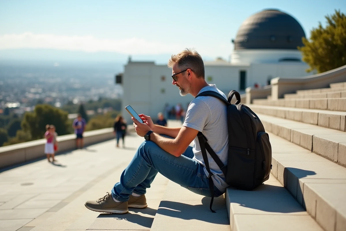 Voyageur seul devant le Griffith Observatory